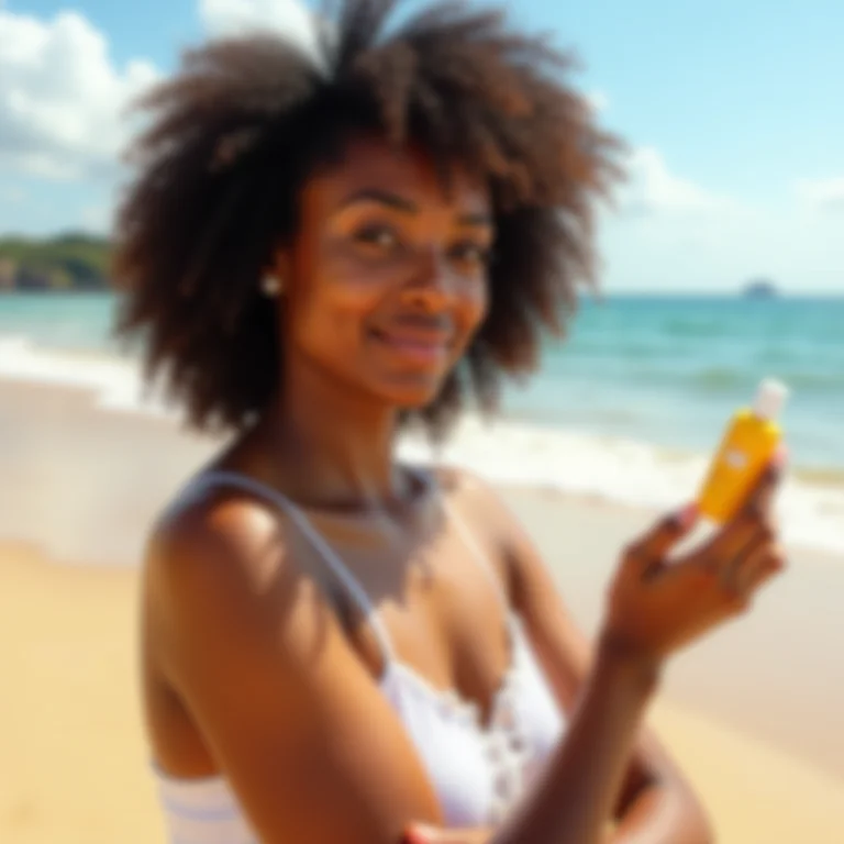 Mulher aplicando protetor solar na Praia do Futuro