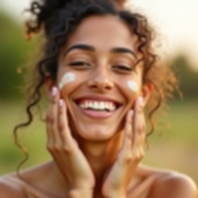Mulher aplicando protetor solar no rosto ao ar livre