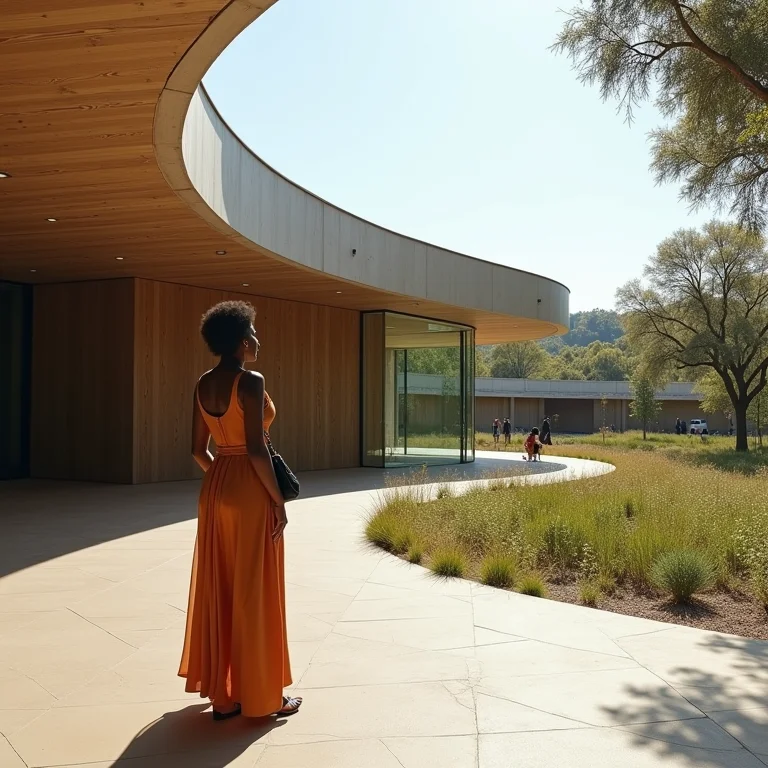 Mulher apreciando arte no Museu de Arte Kumu em Tallinn.