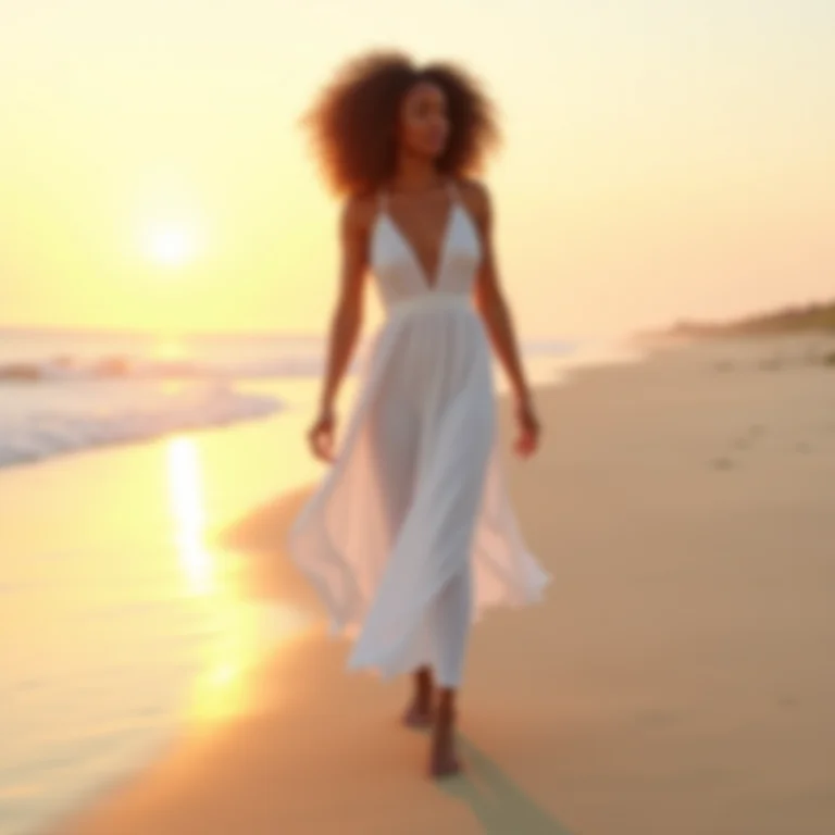 Mulher aproveitando a privacidade em uma praia deserta.