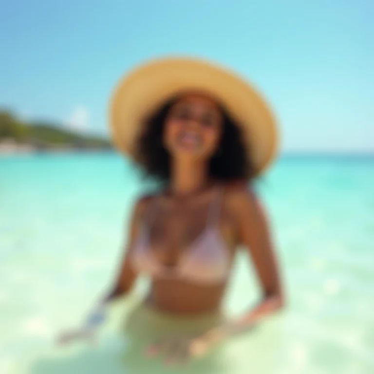 Mulher aproveitando as águas cristalinas da Praia do Patacho