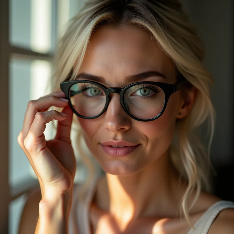 Mulher branca de óculos aplicando delineador gatinho