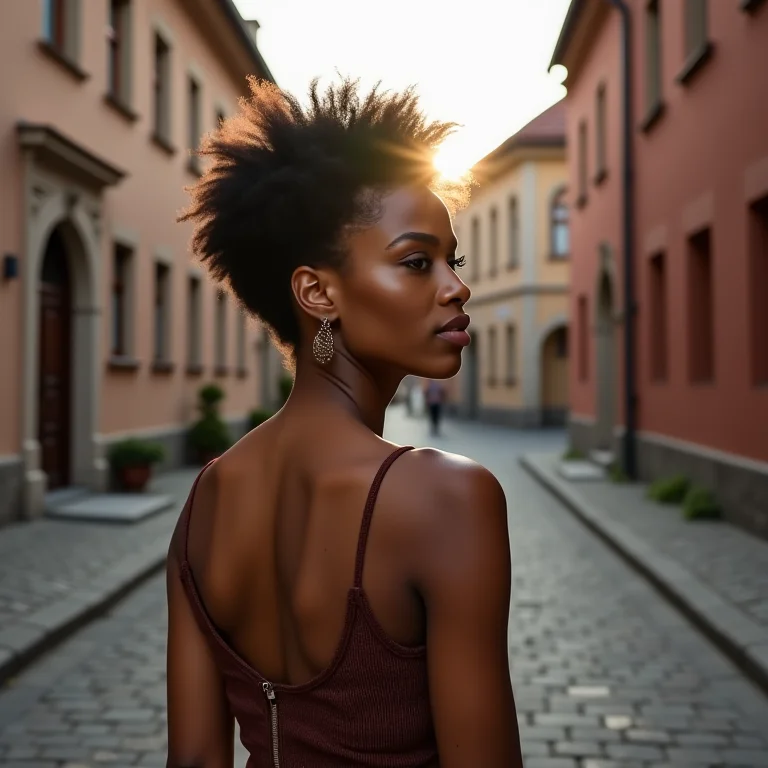 Mulher caminhando na cidade antiga reconstruída de Varsóvia