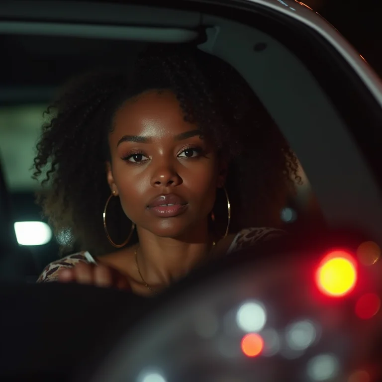 Mulher checando as luzes do carro antes de viajar