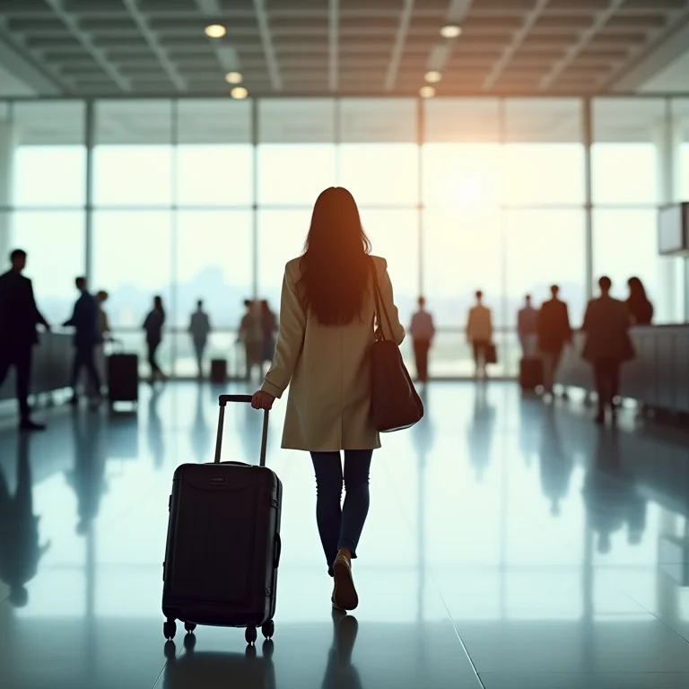 Mulher chegando ao aeroporto de Tallinn, Estônia.