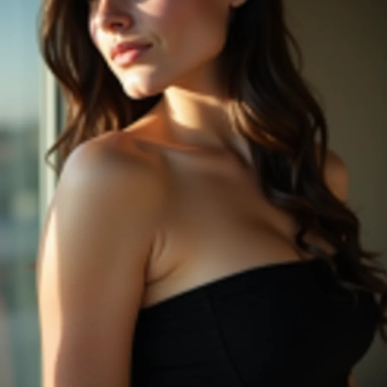 Mulher com blusa preta mostrando axila sem manchas de desodorante.