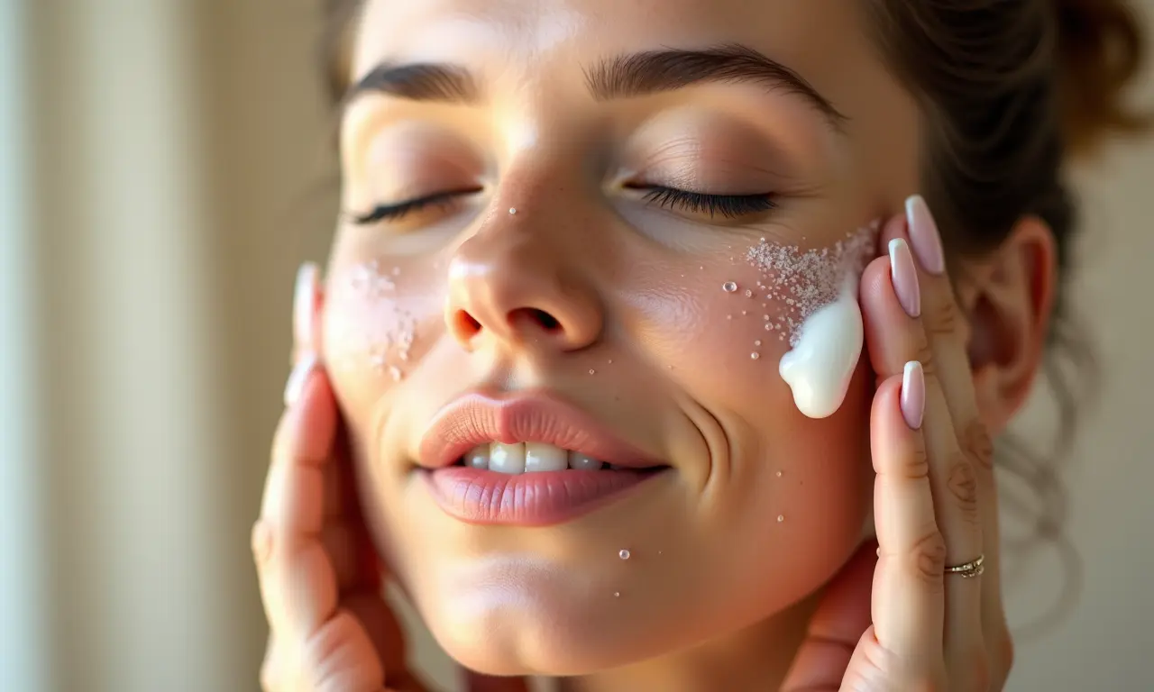 Mulher com pele hidratada após limpeza com cleansing balm.