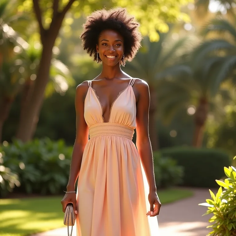 Mulher com vestido midi elegante para batizado