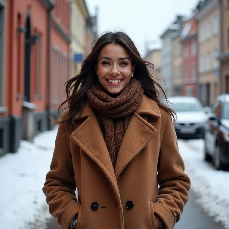 Mulher confiante aproveitando o inverno em Tallinn