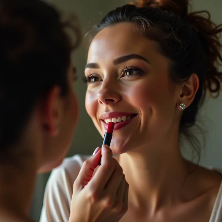 Mulher confiante se maquiando em frente a um espelho de qualidade
