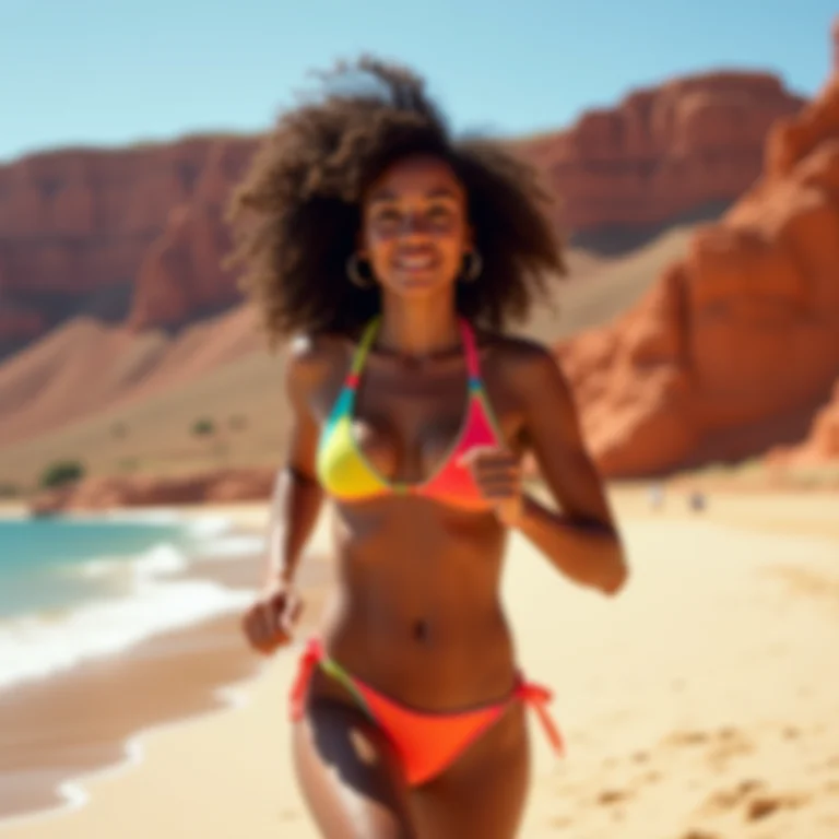 Mulher correndo na praia de Canoa Quebrada