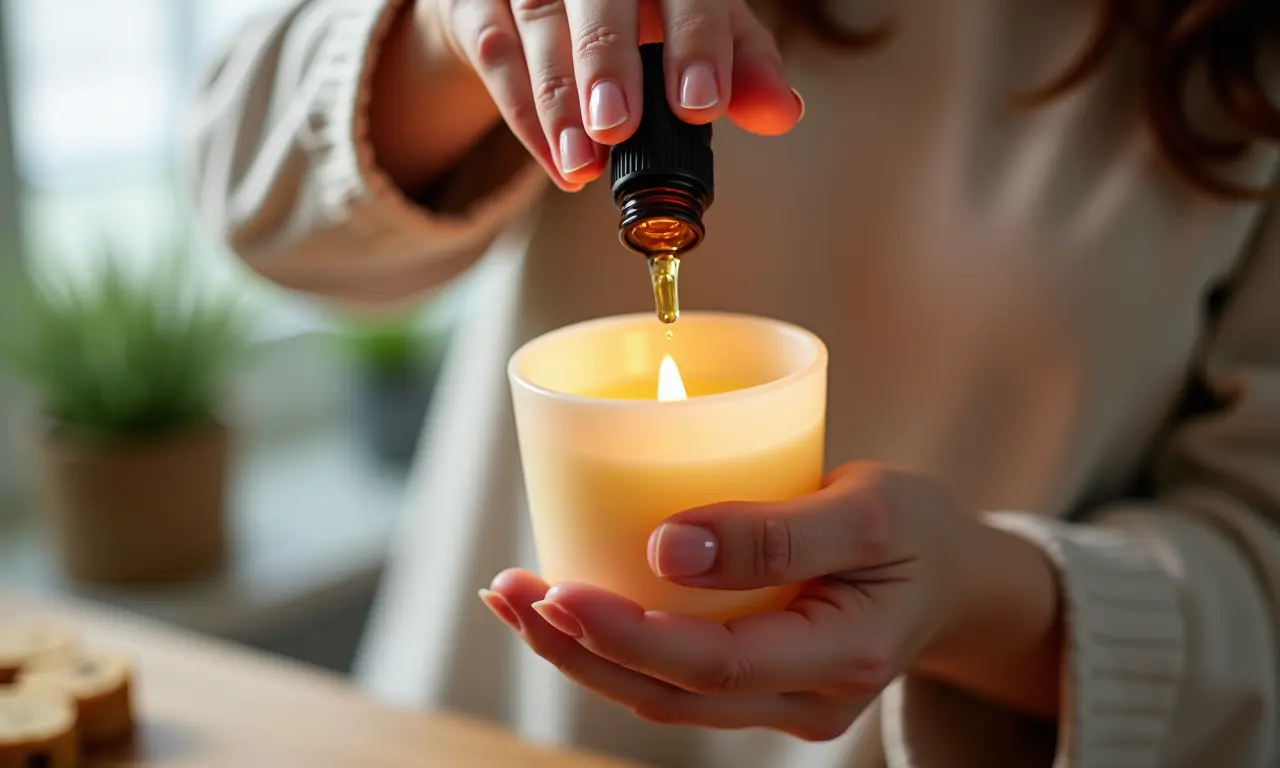 Mulher criando uma vela aromática personalizada.