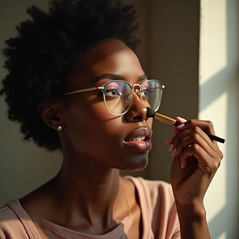 Mulher de óculos aplicando sombra nos olhos