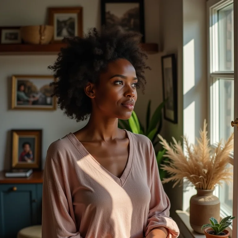 Mulher decorando a casa com objetos pessoais