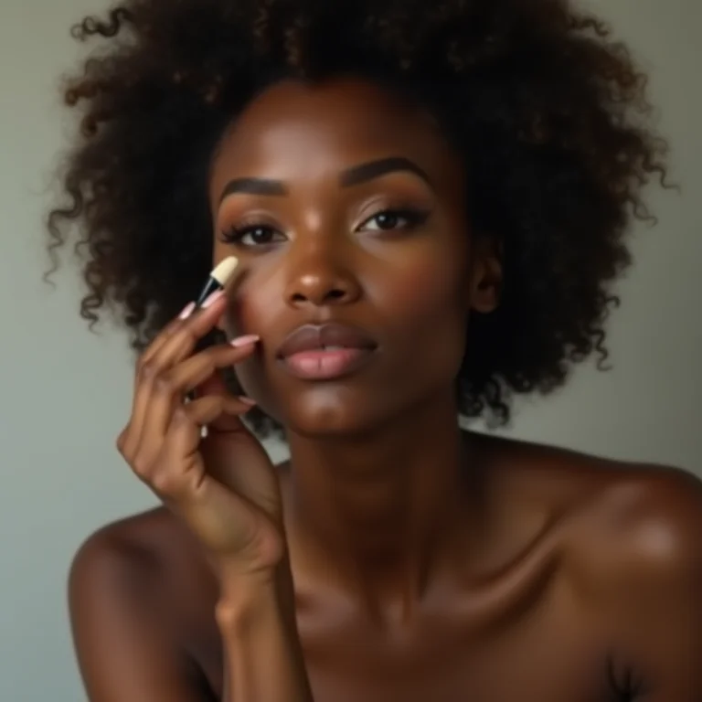 Mulher diversa aplicando maquiagem, representando um nicho de beleza específico.