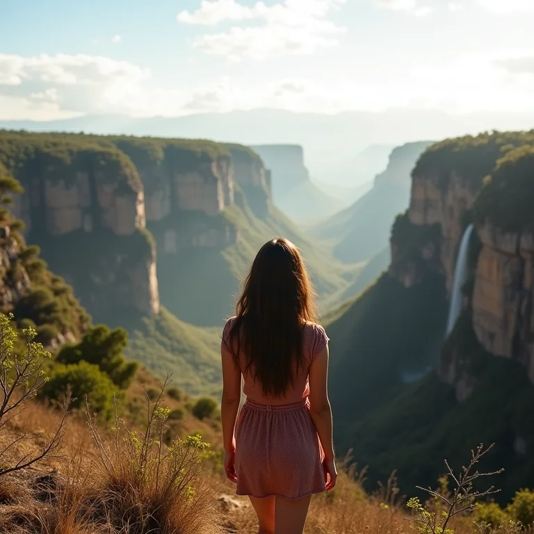 Mulher diversa caminhando na Chapada Diamantina