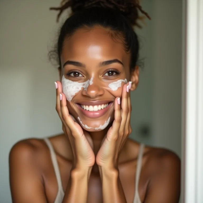 Mulher esfoliando o rosto suavemente