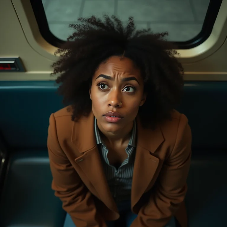 Mulher esperando transporte público lotado em Boston.