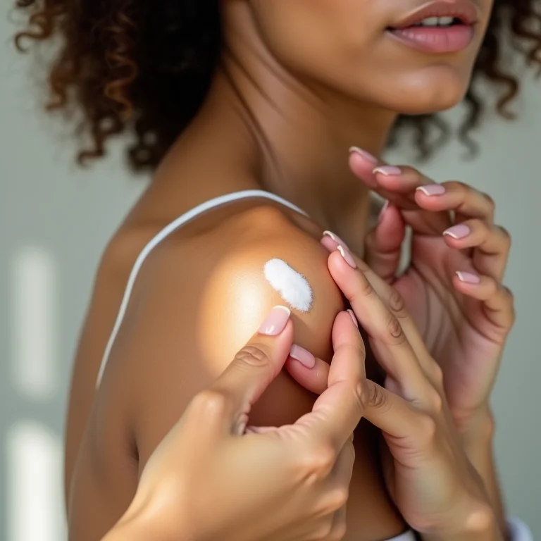 Mulher fazendo teste de alergia em casa.