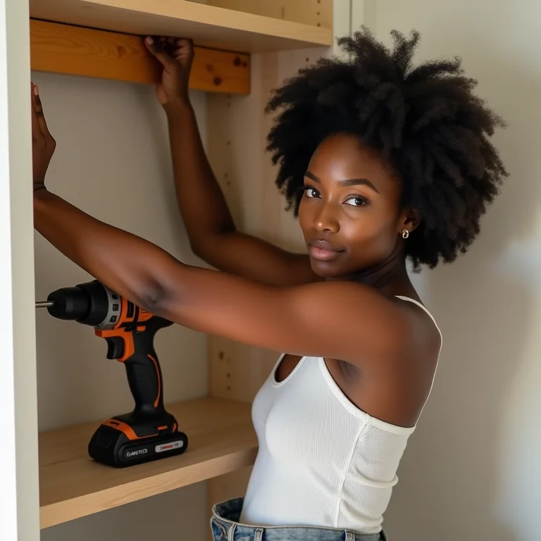 Mulher instalando prateleira corretamente