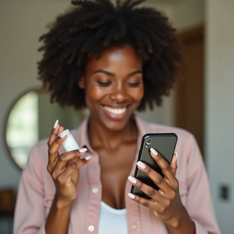 Mulher interagindo com influenciadores nas redes sociais