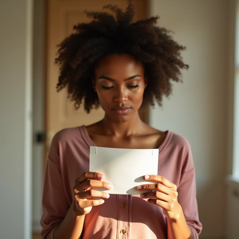 Mulher lendo as instruções antes de usar uma amostra de produto