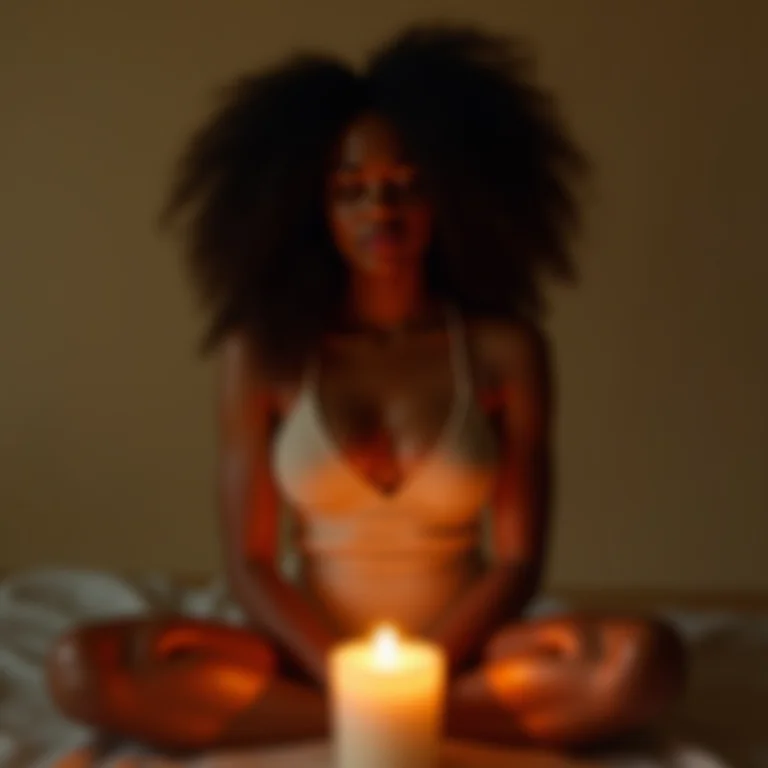 Mulher meditando com vela aromática
