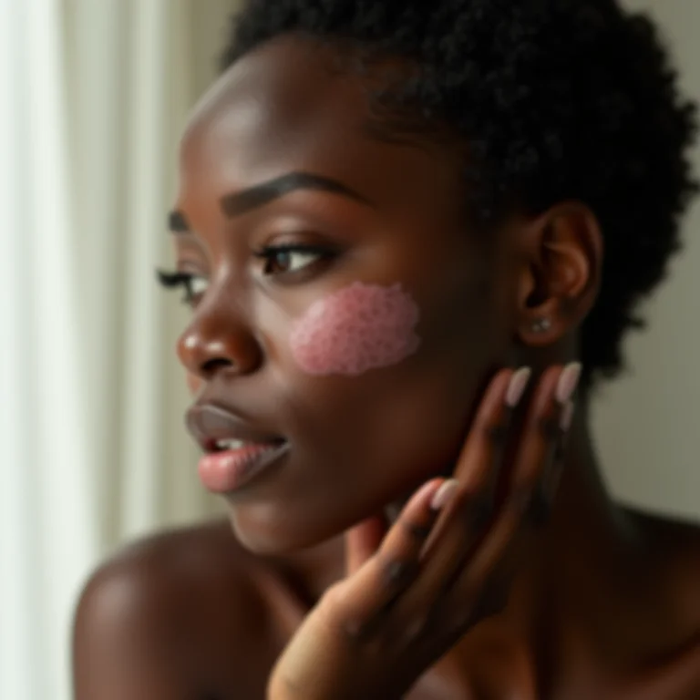 Mulher negra com vermelhidão na bochecha