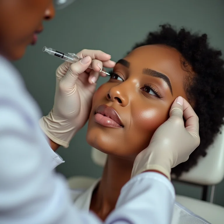 Mulher negra fazendo aplicação de botox