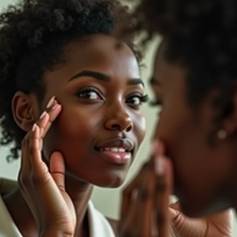 Mulher observando os poros dilatados no espelho