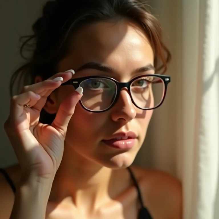 Mulher parda de óculos aplicando corretivo colorido para olheiras