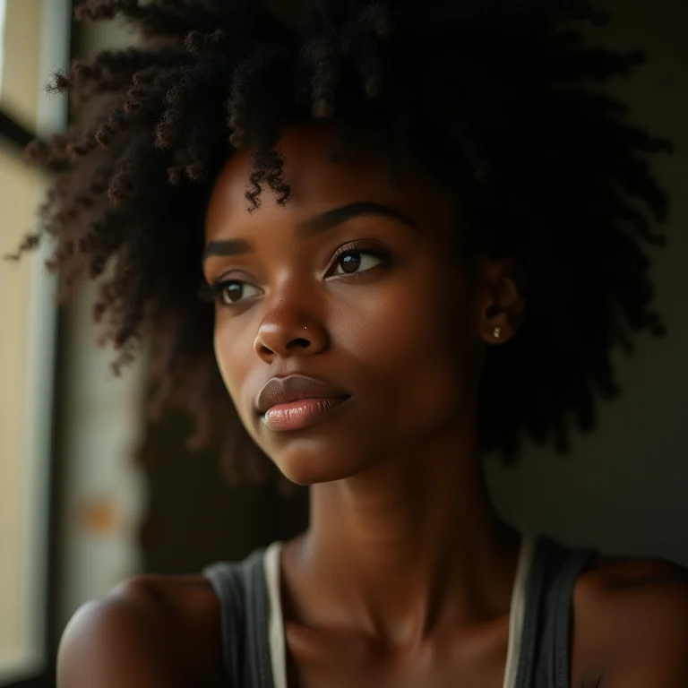 Mulher pensativa com linhas finas no rosto