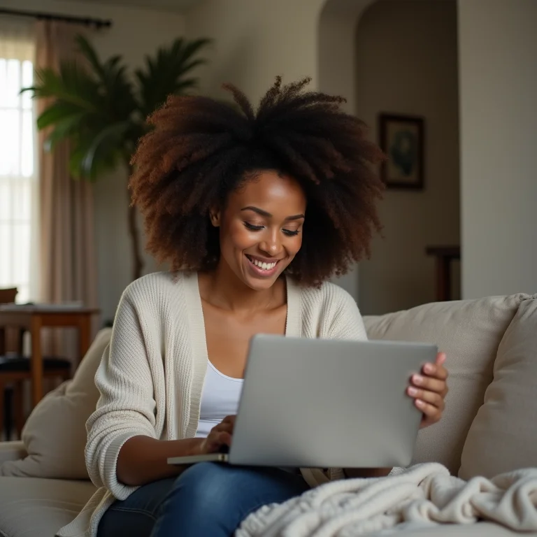 Mulher pesquisando objetos de decoração online.