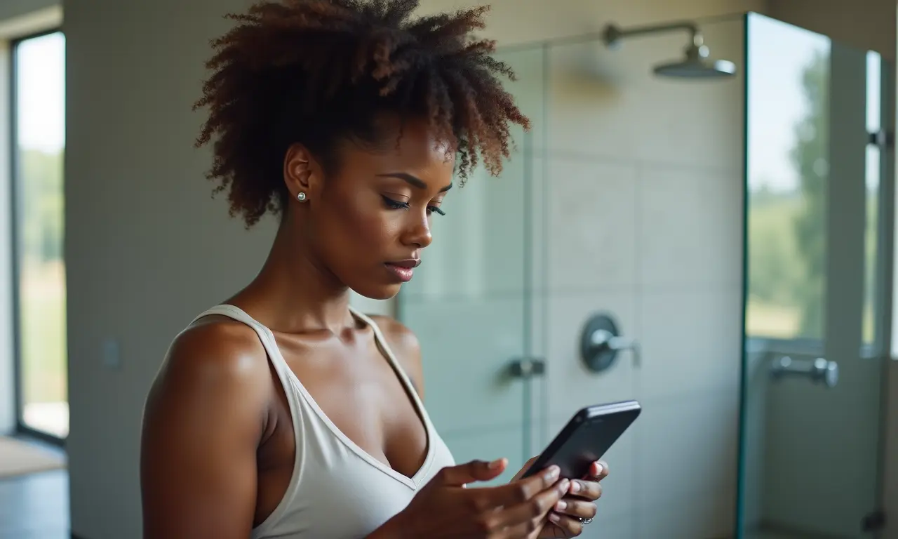 Mulher pesquisando preços de box até o teto online.