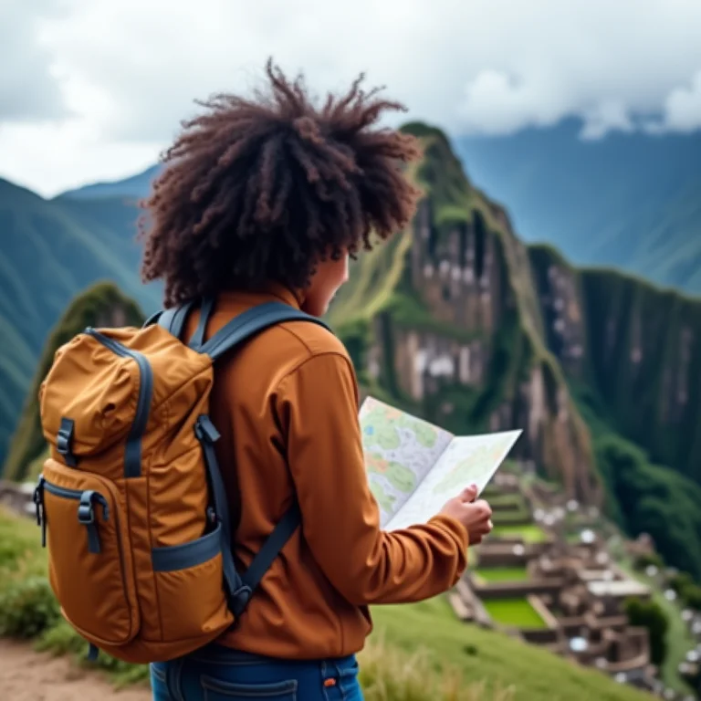 Mulher planejando sua visita a Machu Picchu