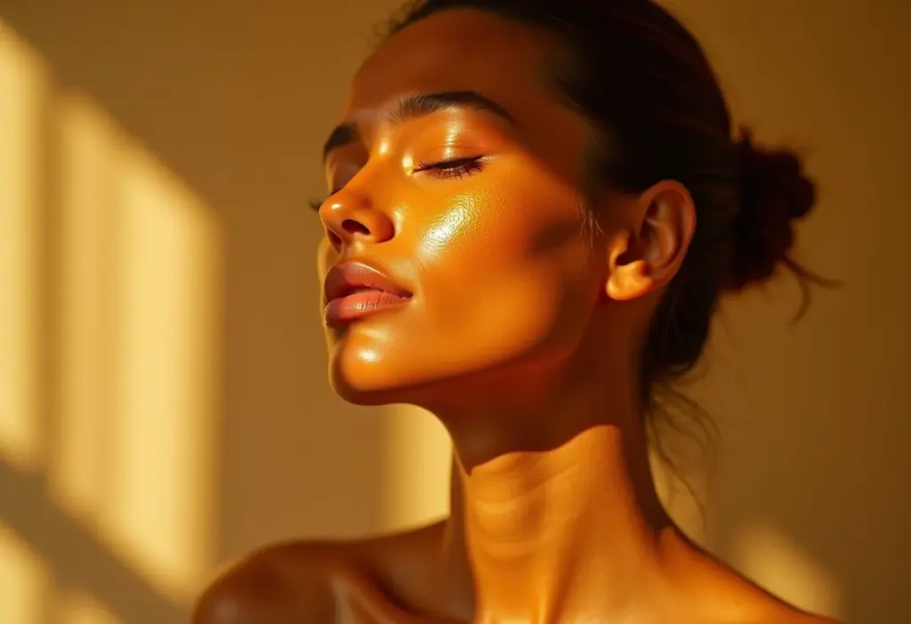 Mulher radiante aplicando máscara de mel caseira