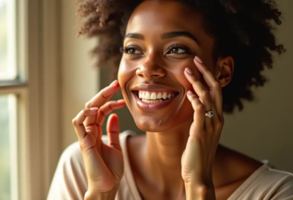 Amostras de produtos grátis: Onde encontrar e como aproveitar Mulher radiante aplicando produto de beleza