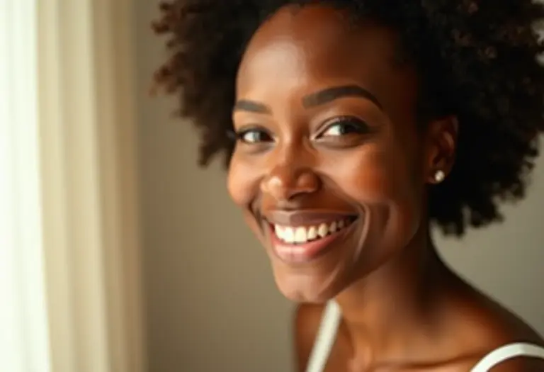 Mulher radiante com pele saudável aos 40 anos