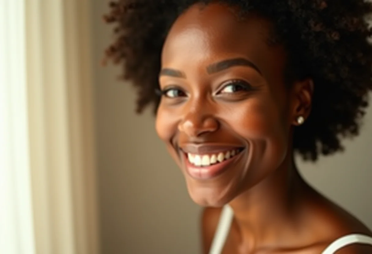 Mulher radiante com pele saudável aos 40 anos