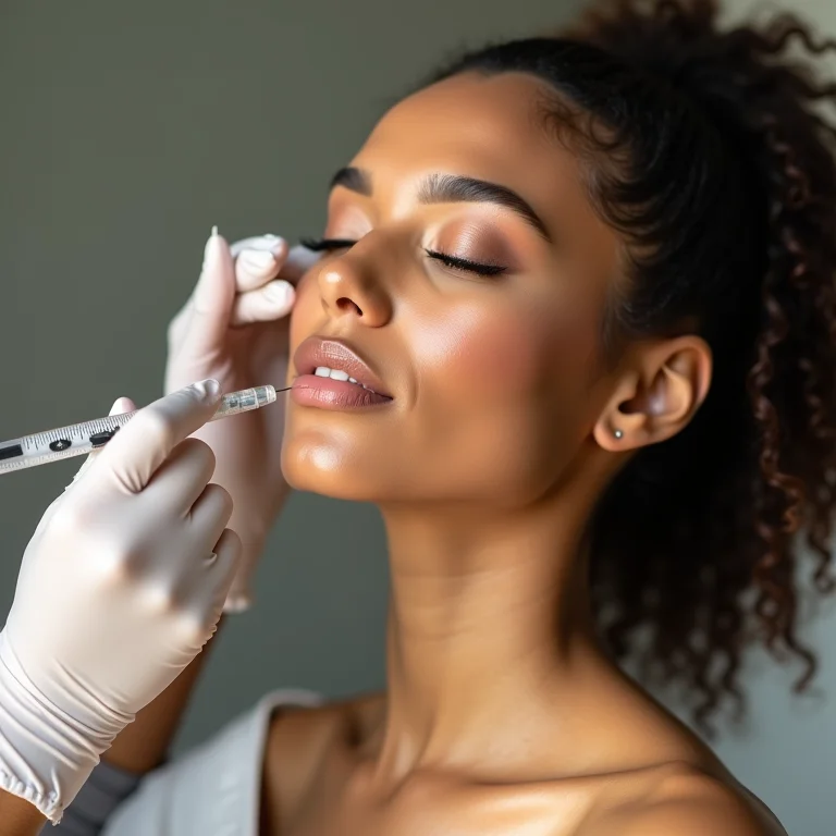 Mulher recebendo preenchimento com ácido hialurônico