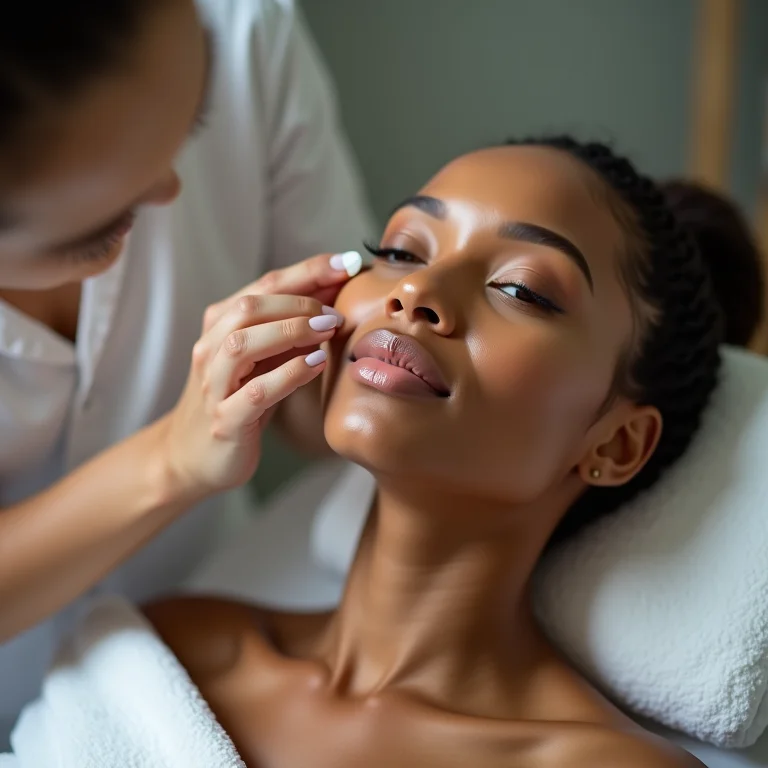 Mulher recebendo tratamento facial profissional em clínica