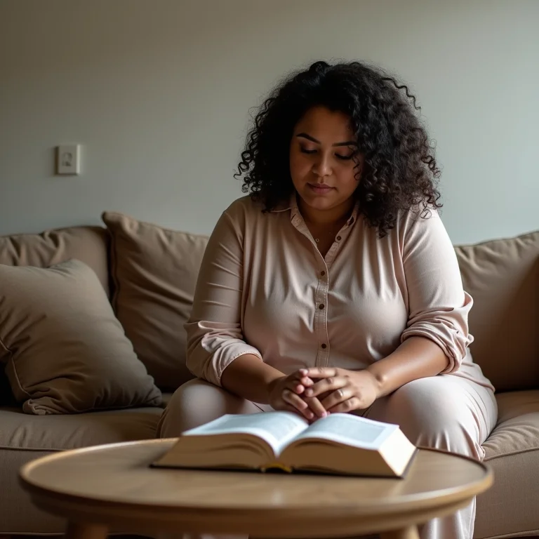 Mulher relaxando em casa com mesa de centro redonda