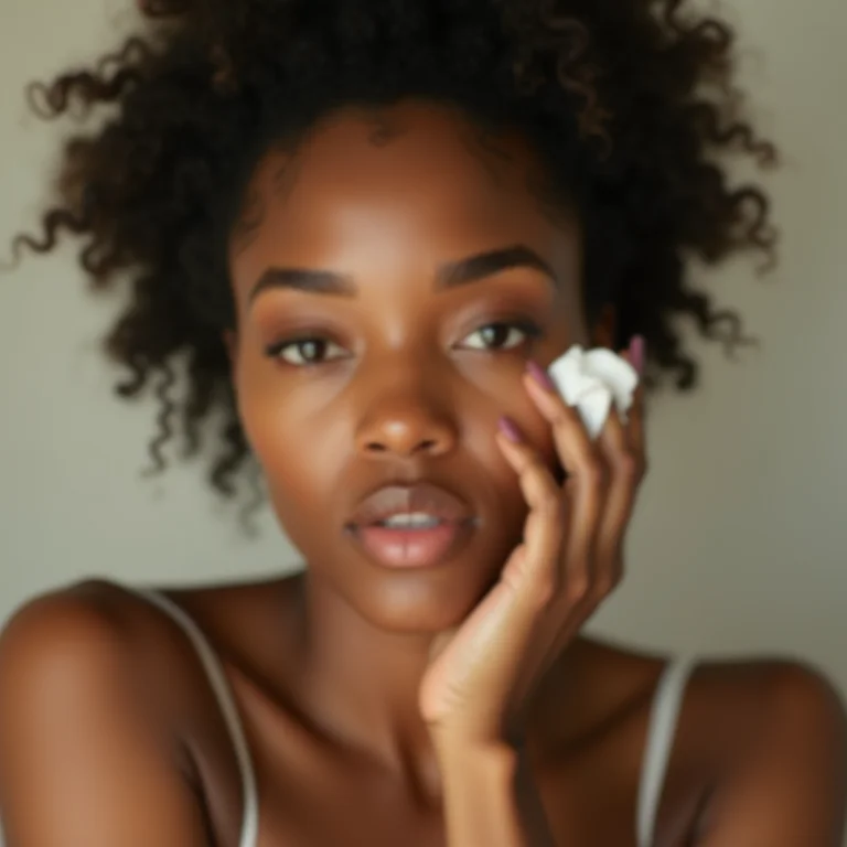 Mulher removendo a maquiagem com algodão
