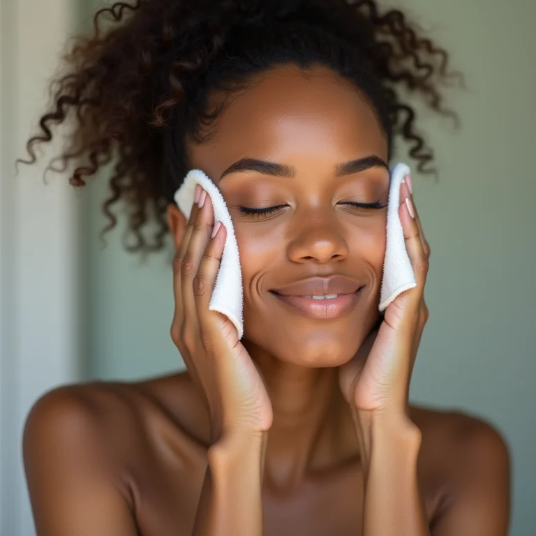 Mulher removendo maquiagem suavemente com pano