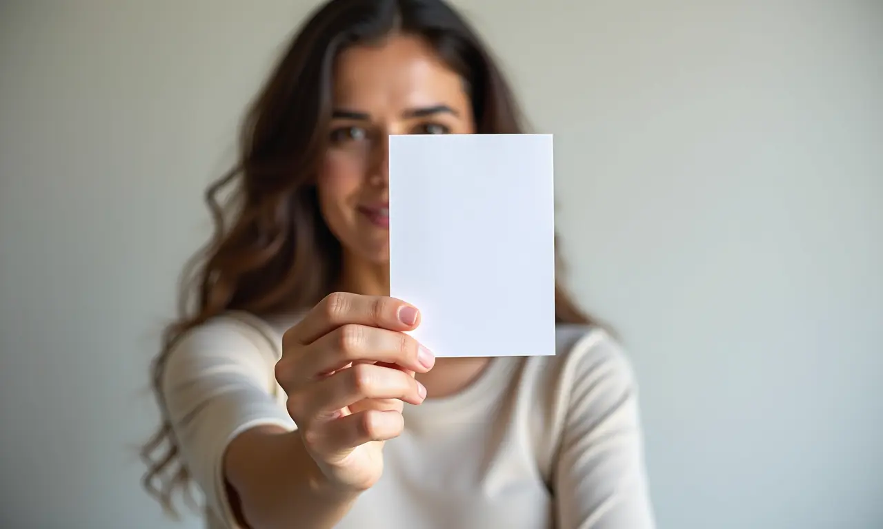 Mulher segurando uma foto 5x7.