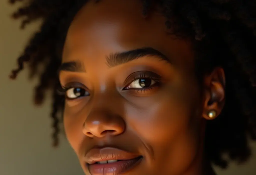 Mulher sorrindo com rugas na testa, beleza real