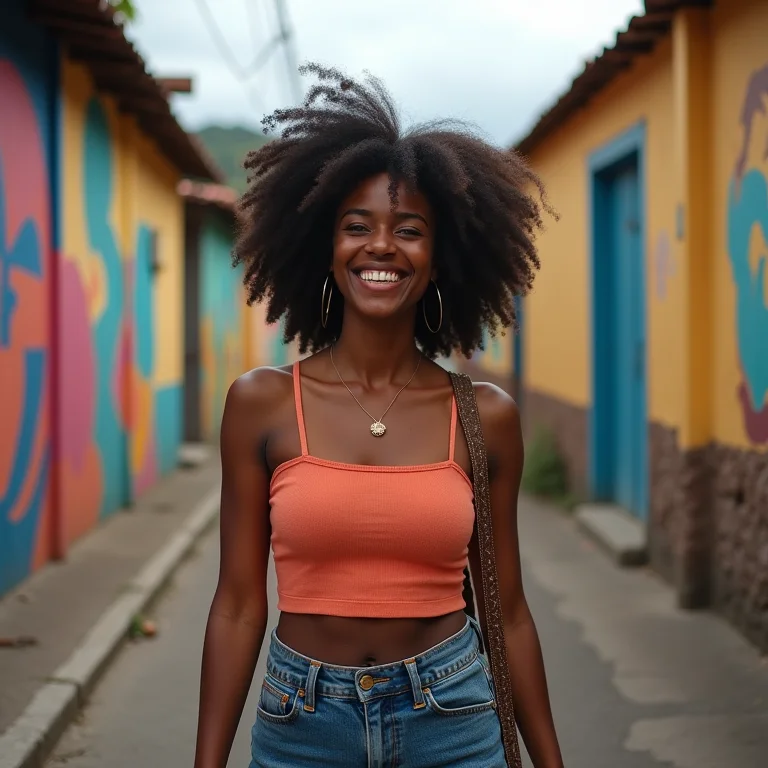 Mulher sorrindo em Comuna 13, Medellín