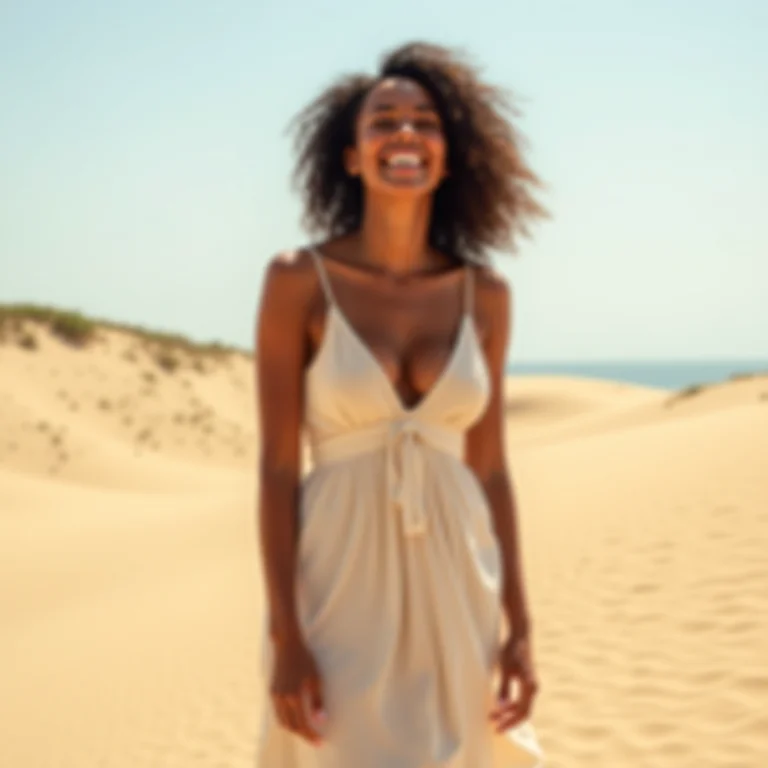 Mulher sorrindo nas dunas de Jericoacoara