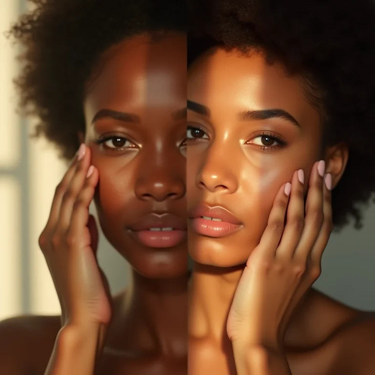 Mulher tocando o rosto mostrando diferentes tipos de pele
