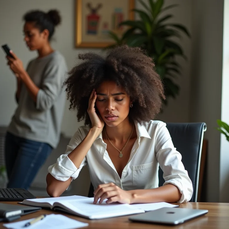 Mulher trabalhando em home office compartilhado com falta de privacidade